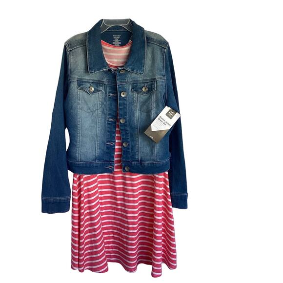 Members Mark  Juniors Pink Dress with Denim Jacket 14/16 - Picture 2 of 6